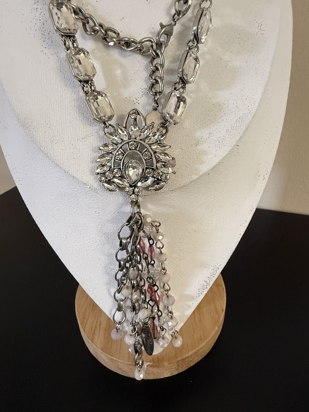 Plunder Ava Statement Necklace Rhinestones & Beads Touch of Pink